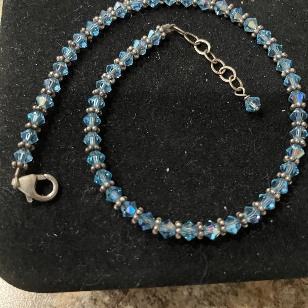 Swarovski Crystal Blue & 925 Sterling Silver adjustable ankle bracelet 9 1/2 - Picture 6 of 6